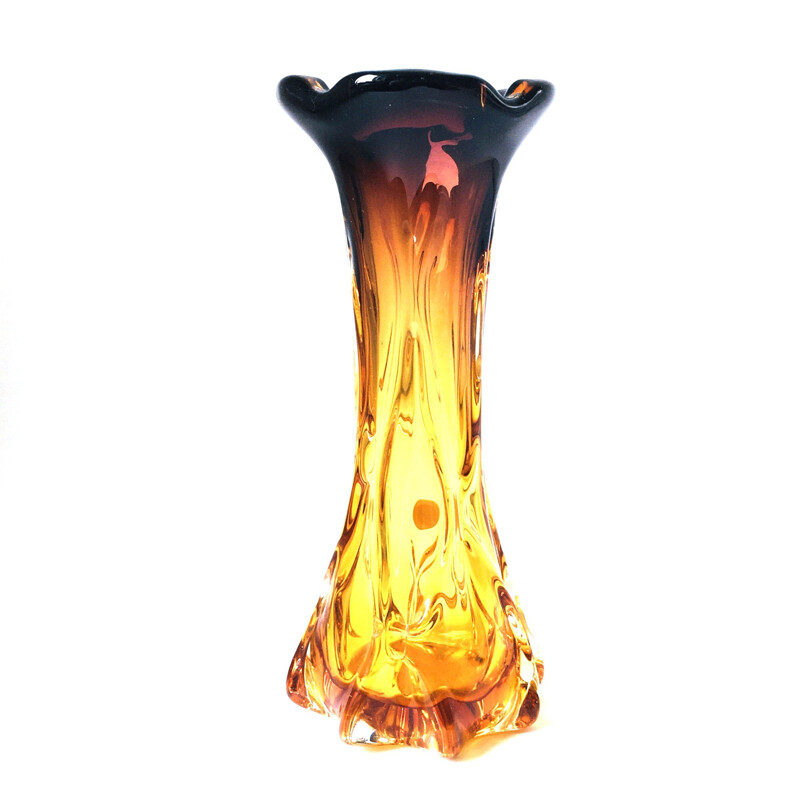 Labeled vintage vase in Murano glass, Italy 1970
