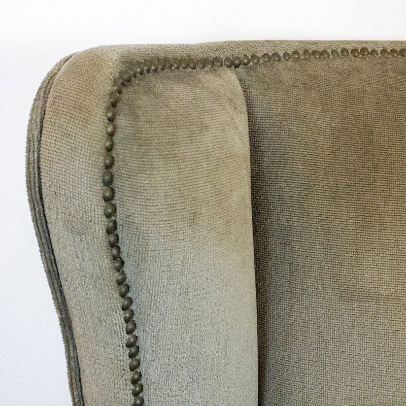 Vintage grey velvet wing armchair, 1970s