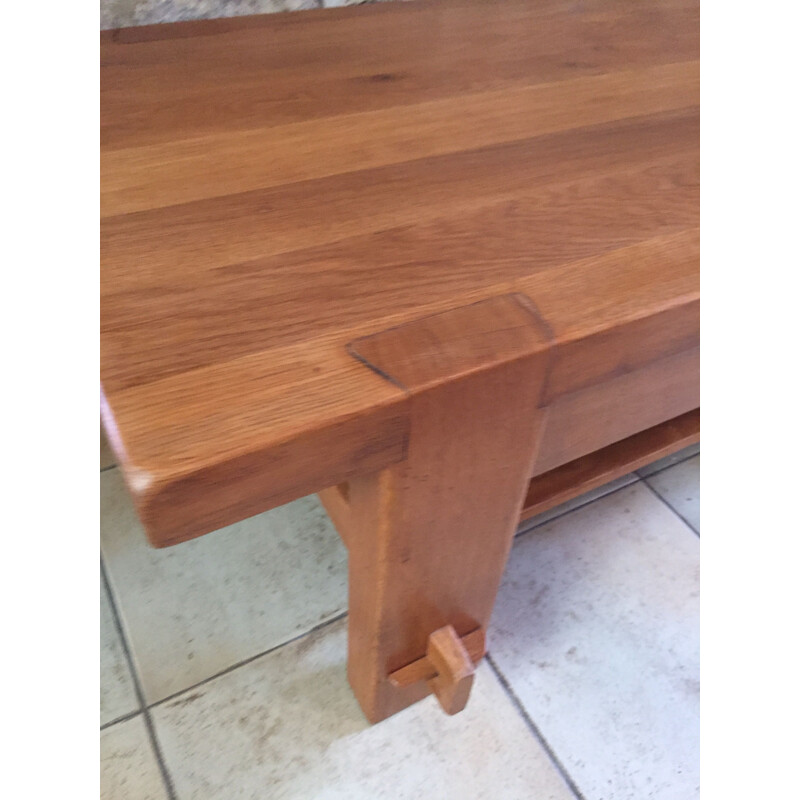 Vintage 2 tier coffee table in solid elm by Pierre Chapo, 1960