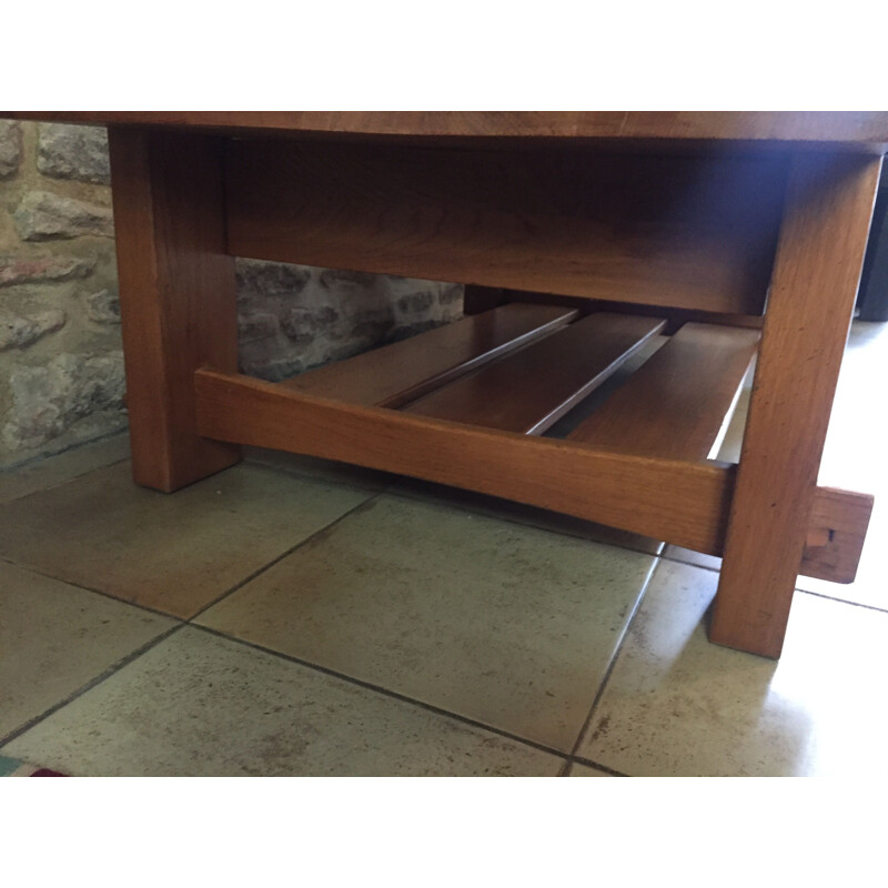 Vintage 2 tier coffee table in solid elm by Pierre Chapo, 1960