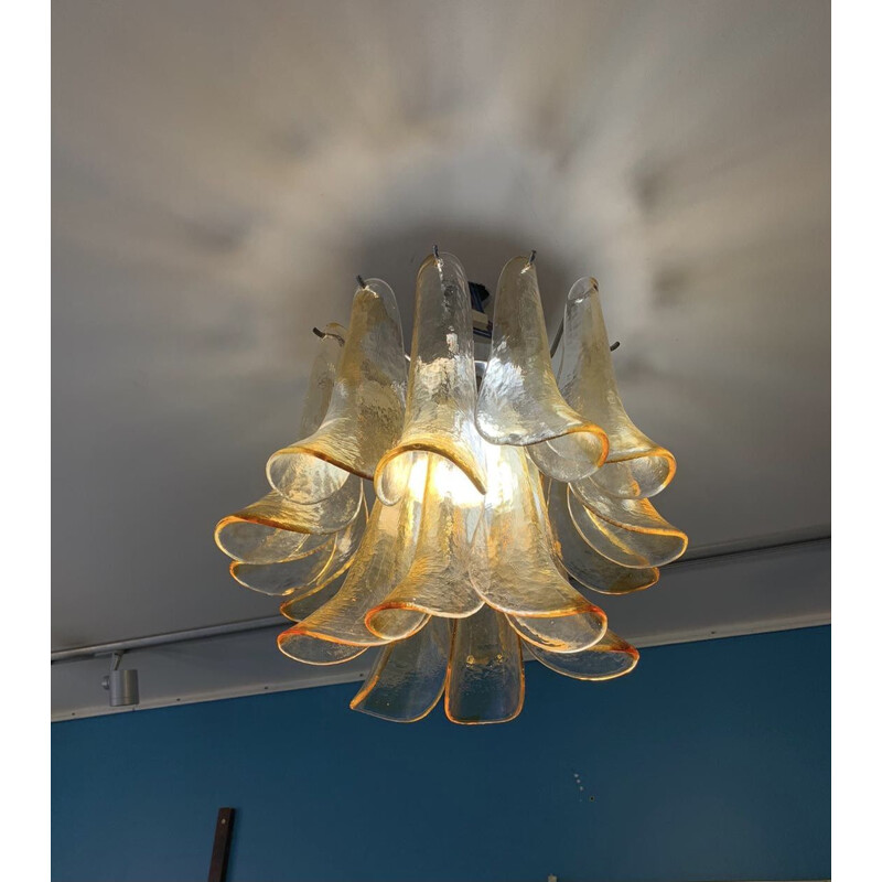 Vintage chandelier in petal and Murano glass by Paolo Venini