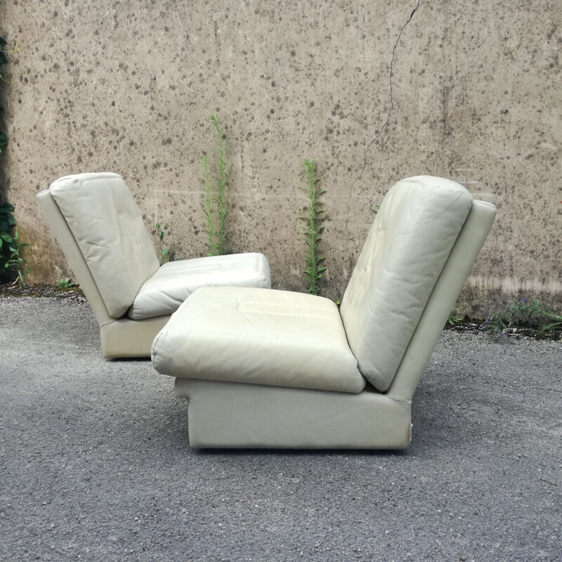 Pair of vintage leather armchairs by Steiner, France 1970