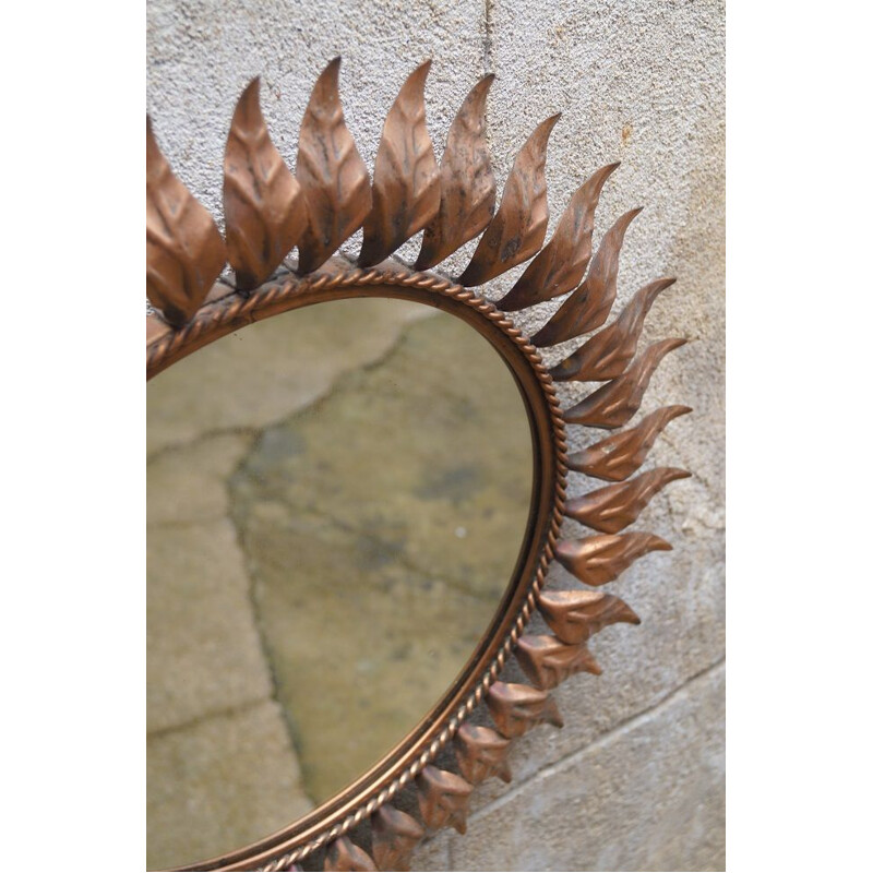 Mid century copper mirror with plant motif, 1970