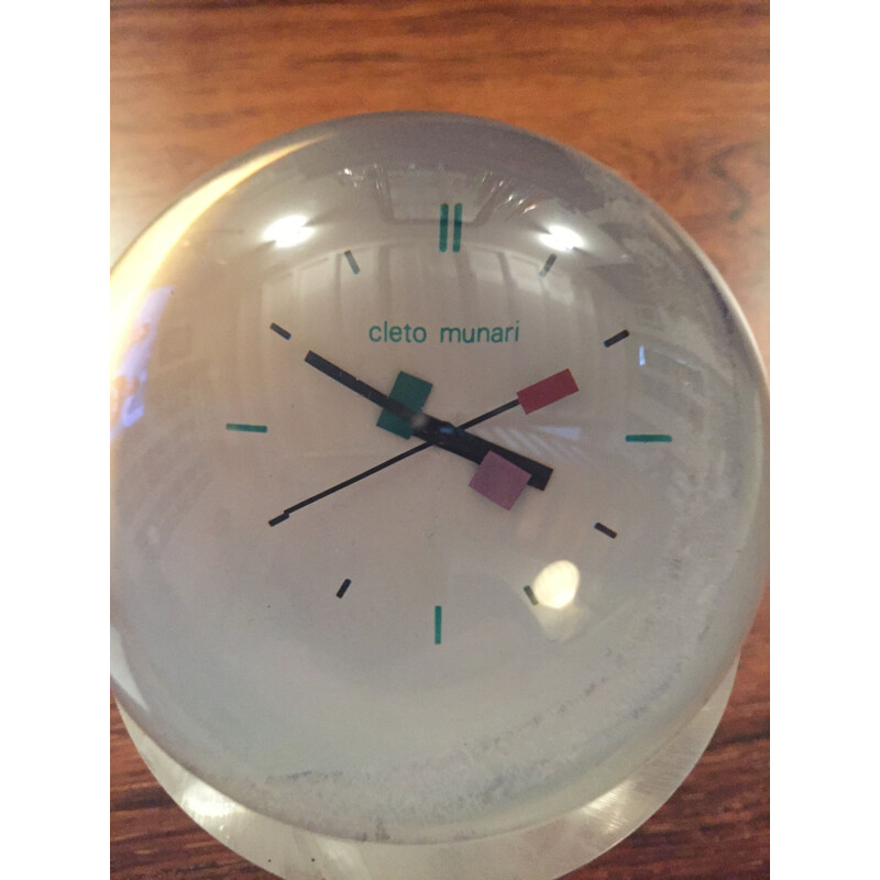 Vintage spherical clock in Plexiglas by Munari Cleto, 1970-1980