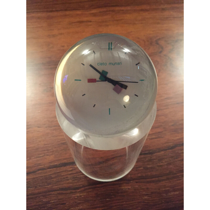 Relógio de plexiglass esférico Munari Cleto, 1970-1980