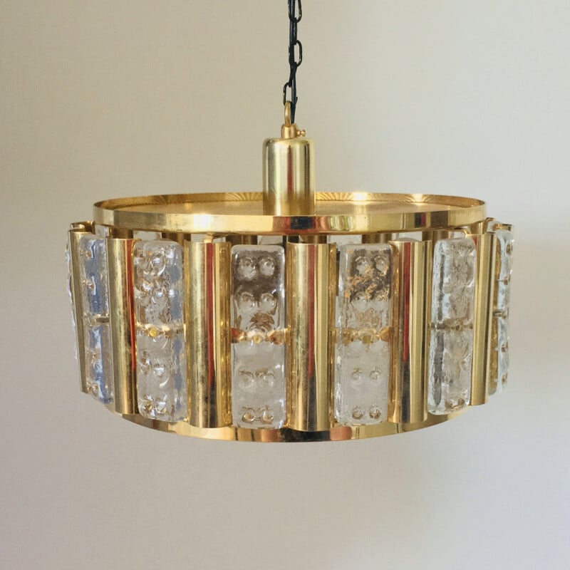 Mid-century Hollywood Regency brass and glass pendant lamp by Carl Fagerlund for Orrefors, 1960s