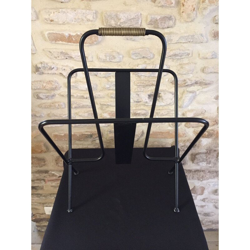 Mid century black magazine rack by Jacques Adnet