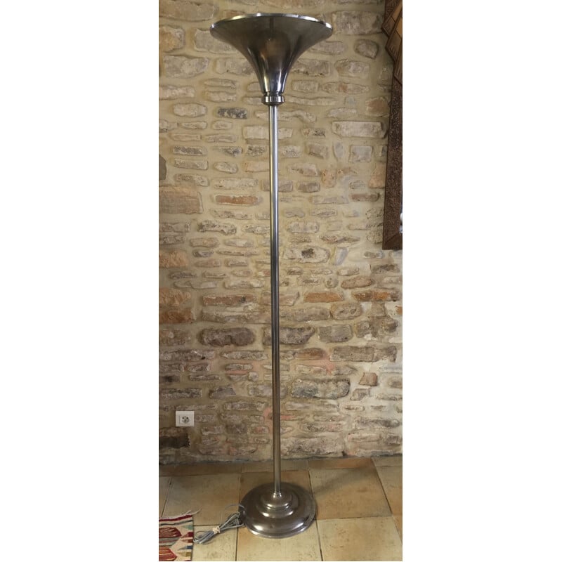 Vintage Art Deco nickel-plated metal floor lamp, 1930