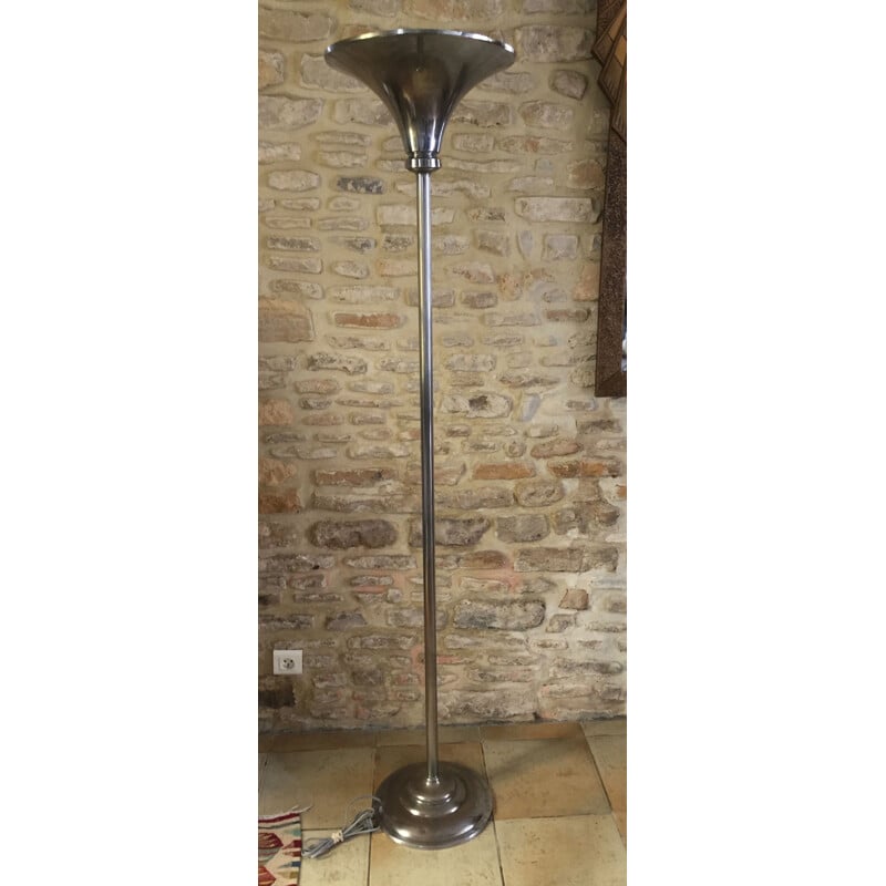 Vintage Art Deco nickel-plated metal floor lamp, 1930