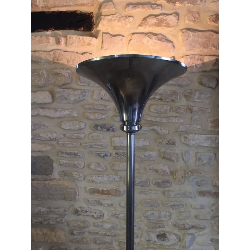 Vintage Art Deco nickel-plated metal floor lamp, 1930