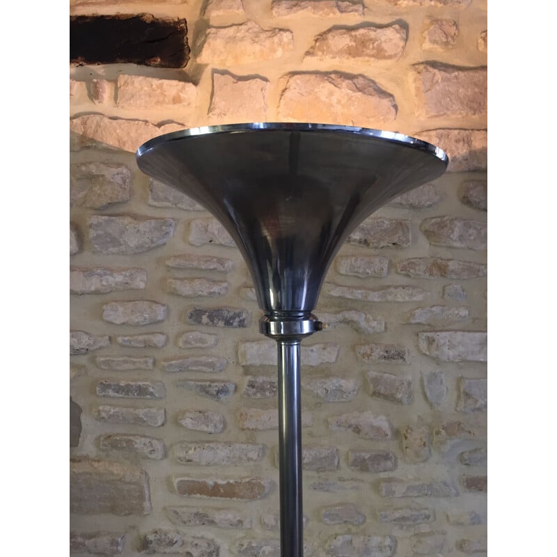 Vintage Art Deco nickel-plated metal floor lamp, 1930