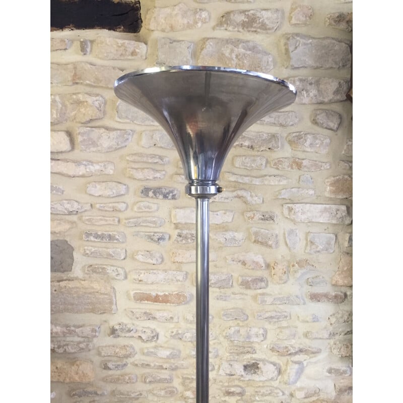 Vintage Art Deco nickel-plated metal floor lamp, 1930