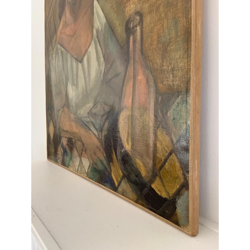 Vintage cubist oil on canvas by Elisabeth Ronget