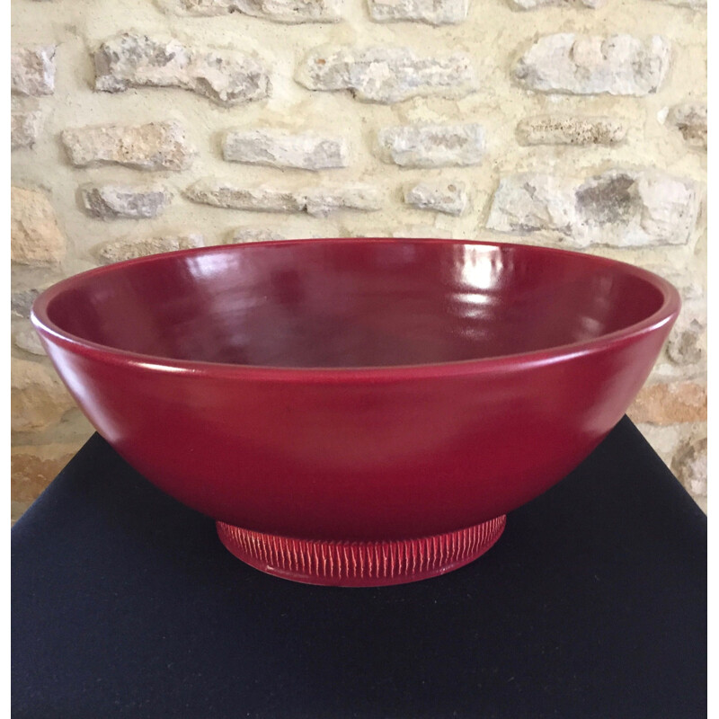 Vintage bowl with red glaze by Pol Chambost, France