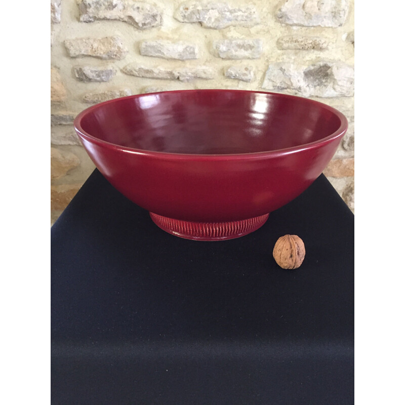 Vintage bowl with red glaze by Pol Chambost, France