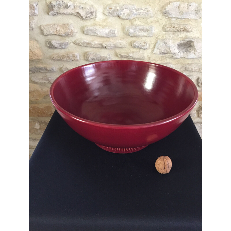 Vintage bowl with red glaze by Pol Chambost, France