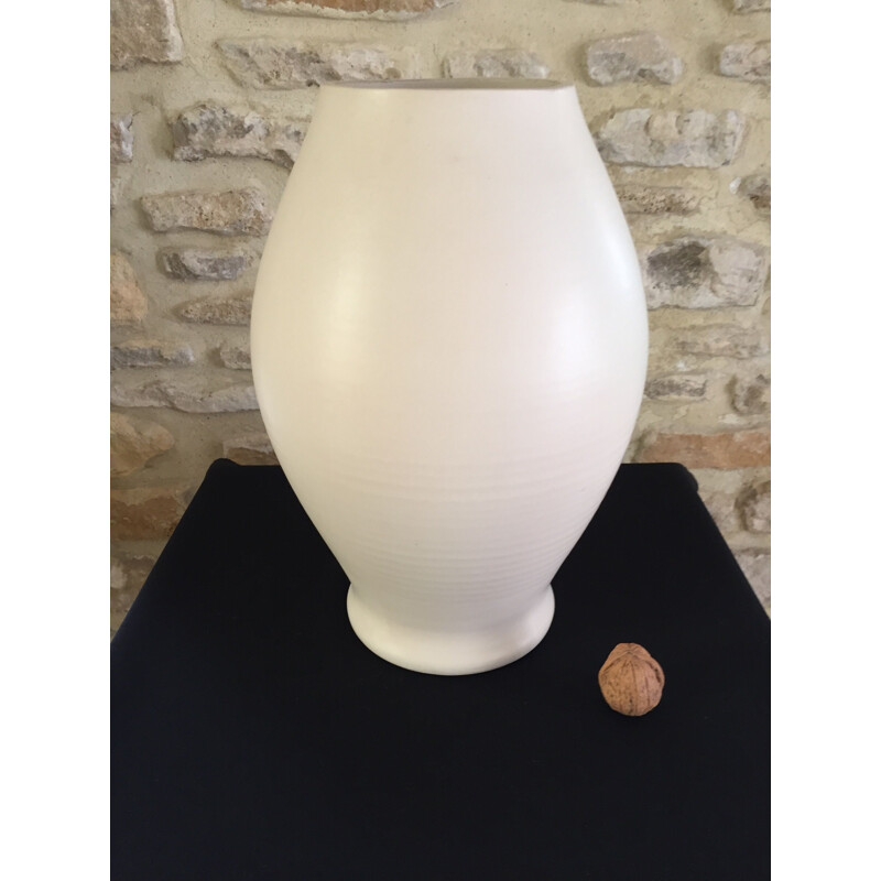 Mid century white ceramic vase by Pol Chambost, France