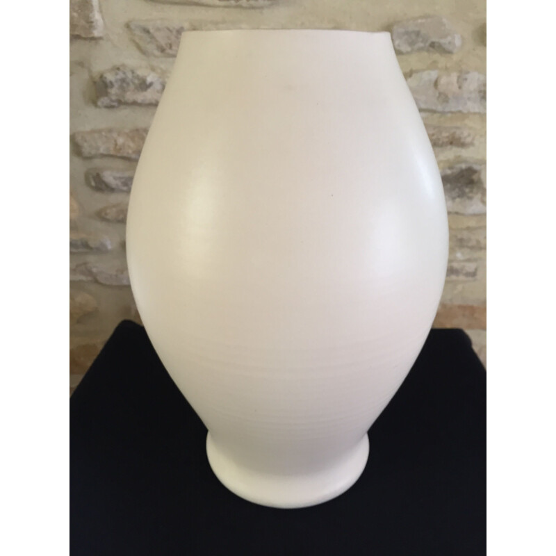 Mid century white ceramic vase by Pol Chambost, France