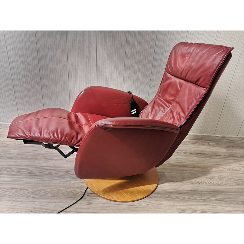 Fauteuil lounge vintage en cuir rouge foncé