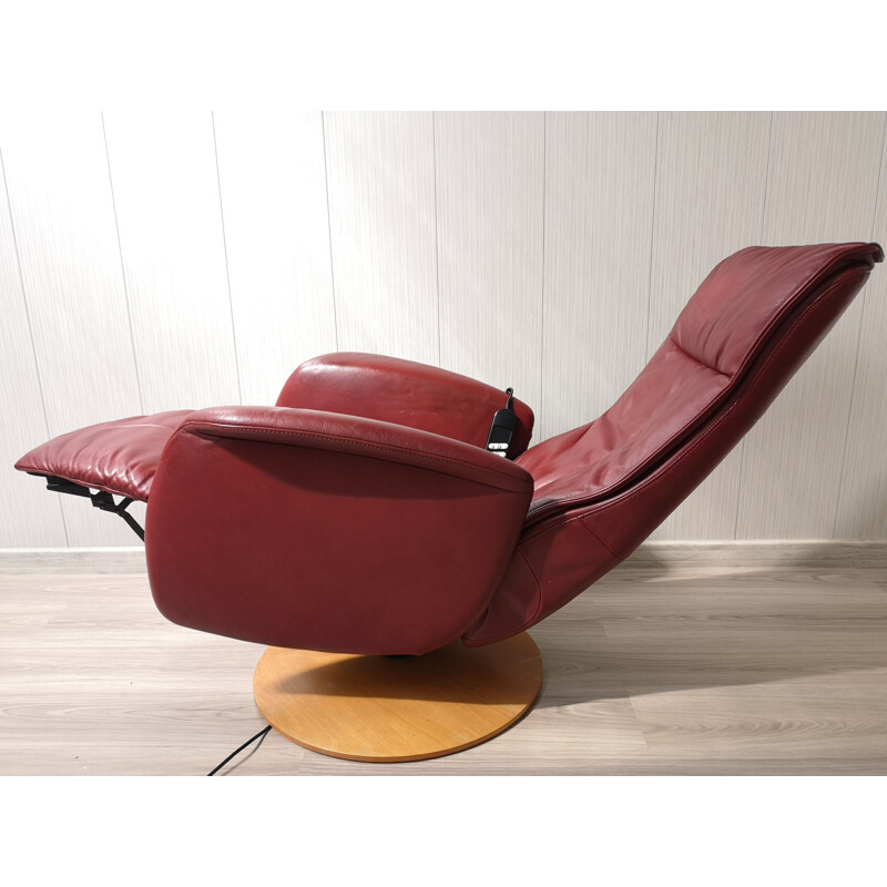 Fauteuil lounge vintage en cuir rouge foncé