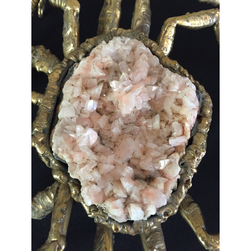 Sculpture of a vintage spider crab in brass and rose quartz by Richard and Isabelle Faure