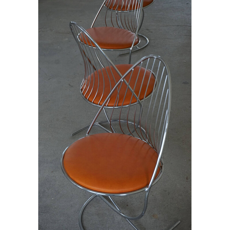 Ensemble de 5 chaises vintage en chrome par Dahlens Dalum, Suède 1960