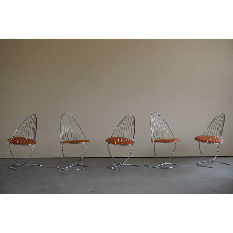 Ensemble de 5 chaises vintage en chrome par Dahlens Dalum, Suède 1960