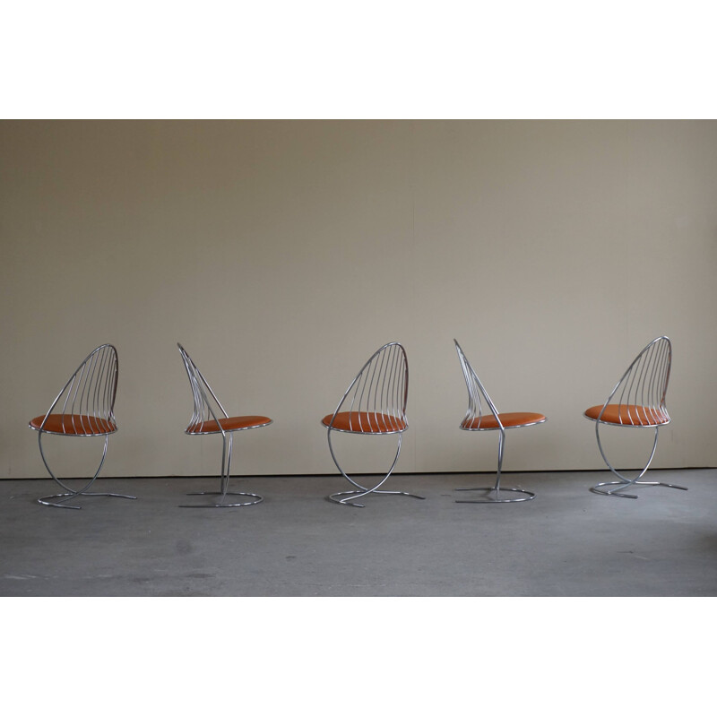Ensemble de 5 chaises vintage en chrome par Dahlens Dalum, Suède 1960