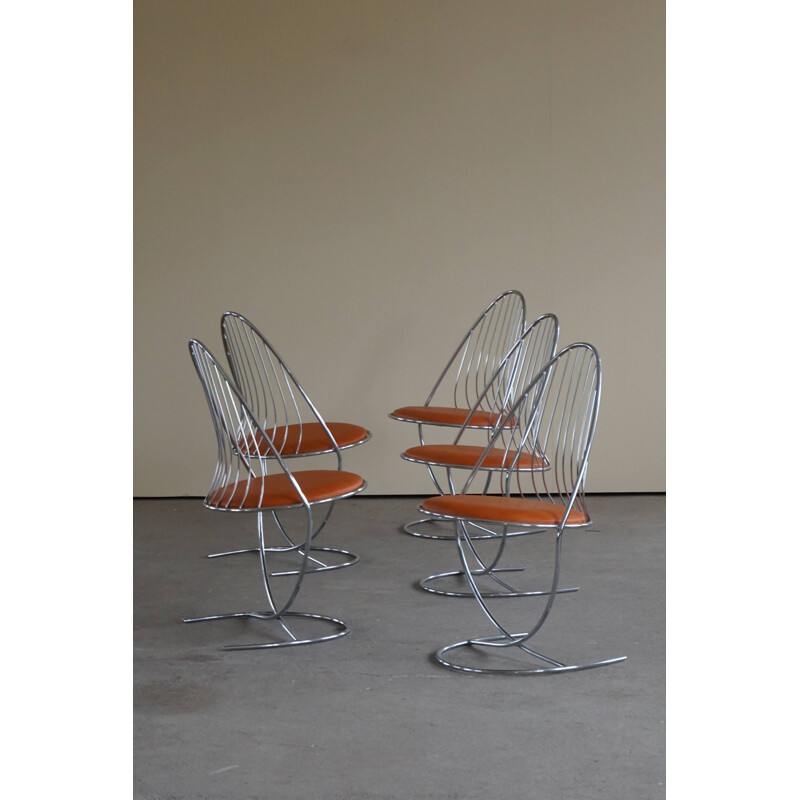 Set of 5 vintage chrome chairs by Dahlens Dalum, Sweden 1960