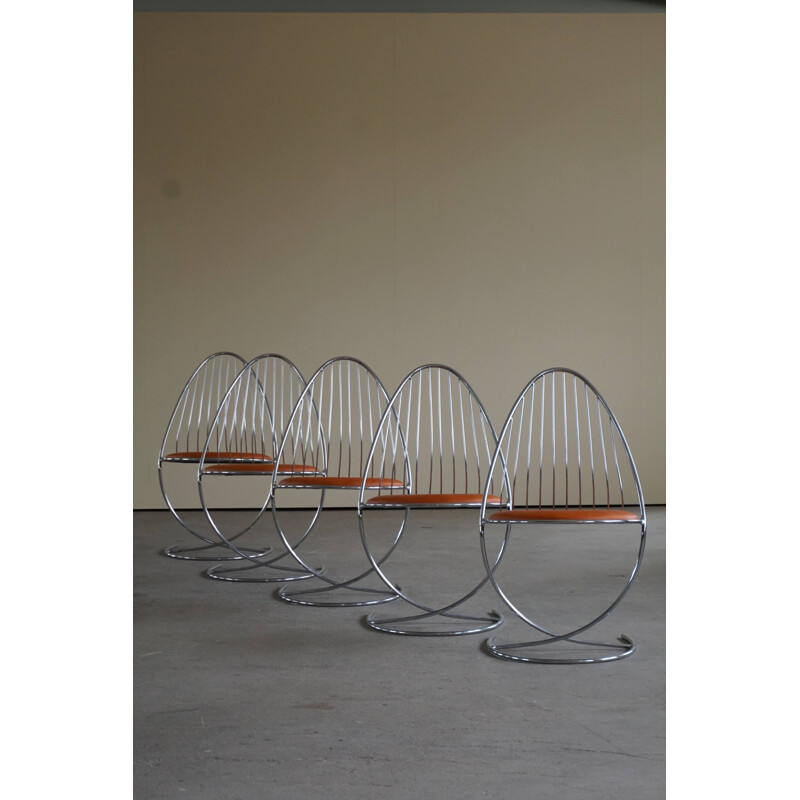 Set of 5 vintage chrome chairs by Dahlens Dalum, Sweden 1960