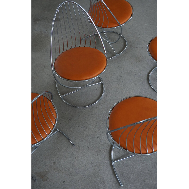 Set of 5 vintage chrome chairs by Dahlens Dalum, Sweden 1960