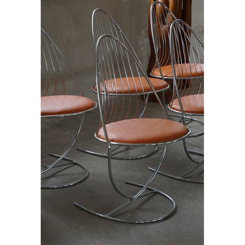 Ensemble de 5 chaises vintage en chrome par Dahlens Dalum, Suède 1960