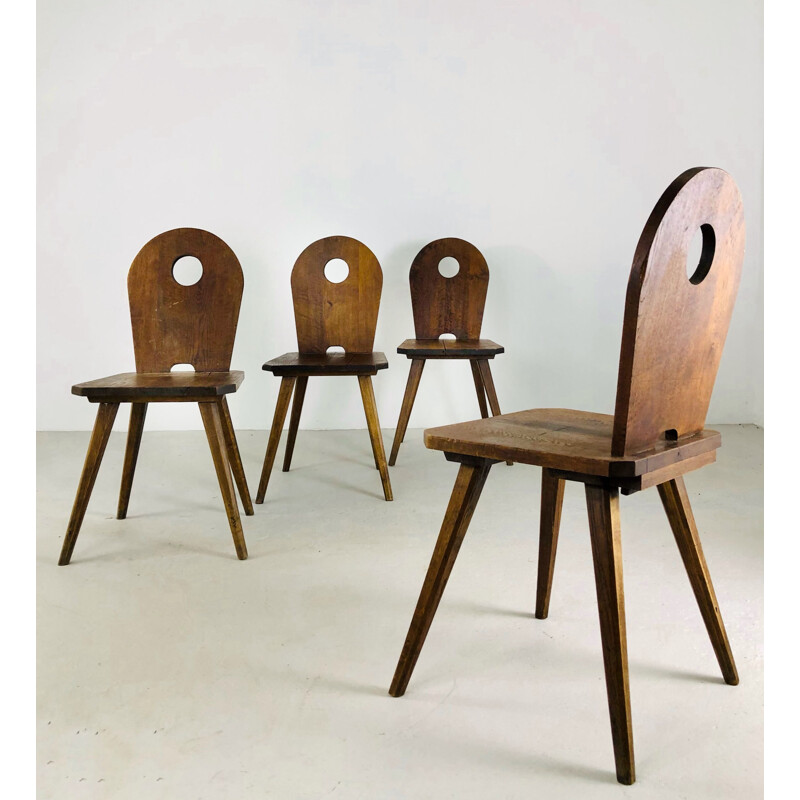 Set of 4 vintage alpine chairs in oakwood, 1950