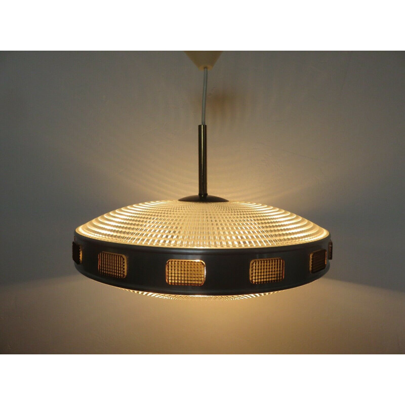 Vintage polycarbonate and brass "rotaflex" pendant lamp, 1960