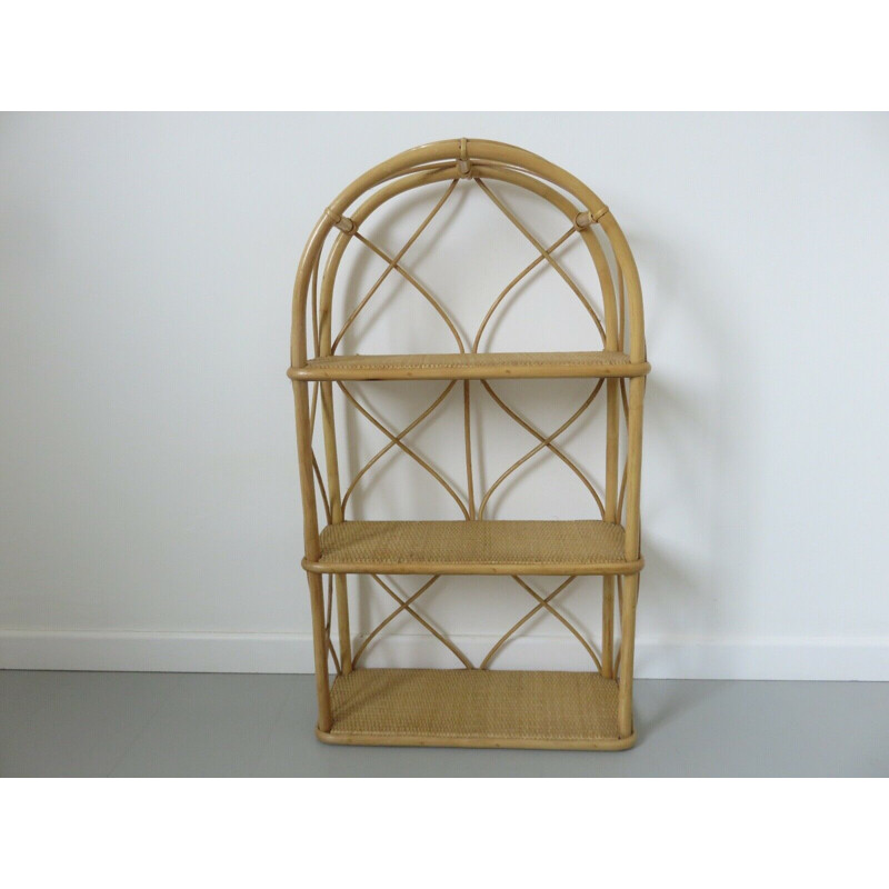 Rattan and bamboo vintage shelf, 1960-1970