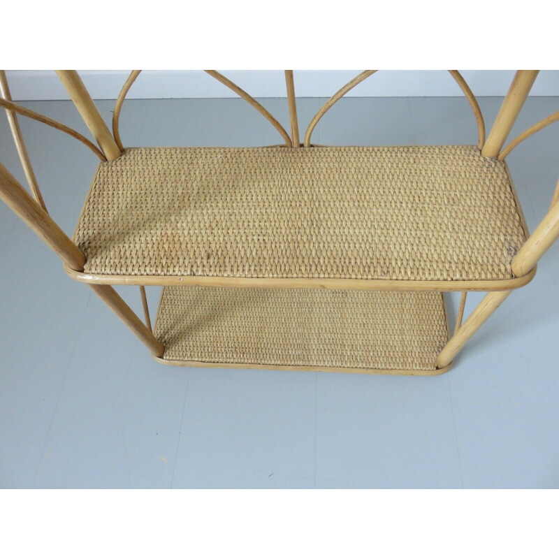 Rattan and bamboo vintage shelf, 1960-1970