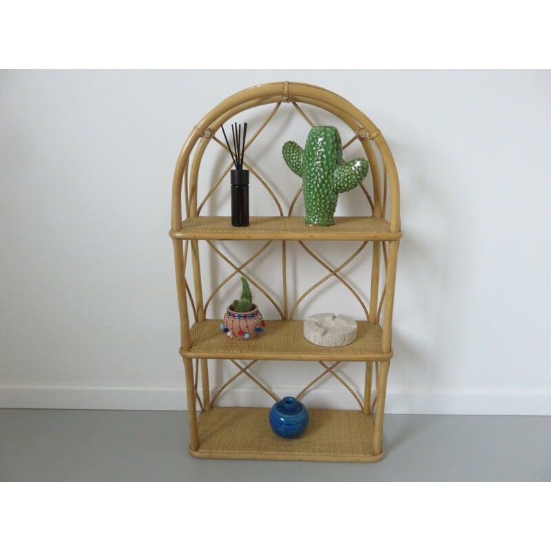 Rattan and bamboo vintage shelf, 1960-1970