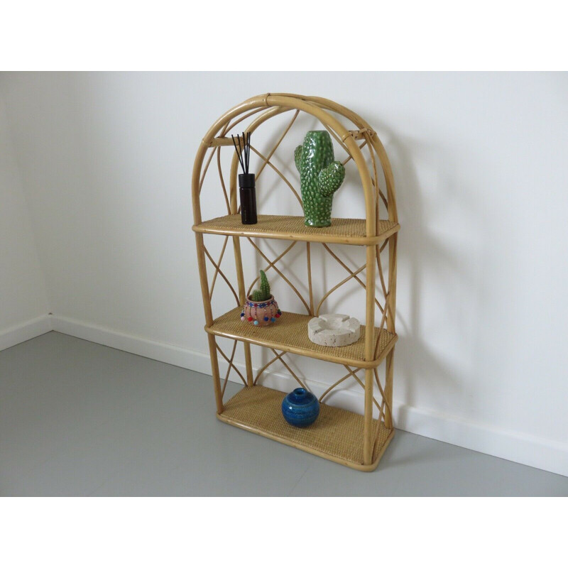 Rattan and bamboo vintage shelf, 1960-1970