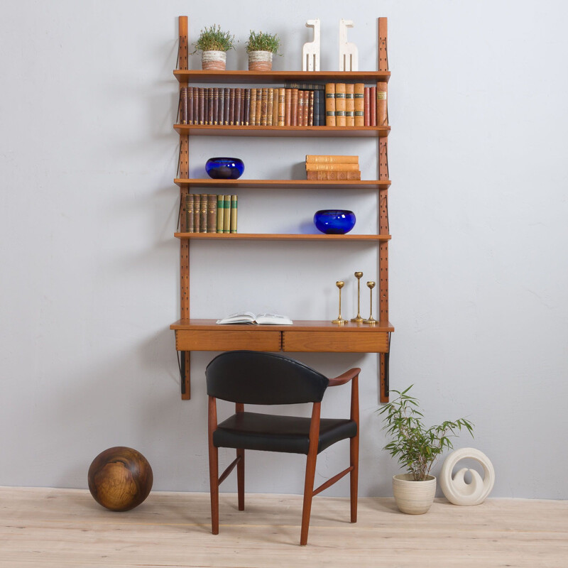 Danish vintage teak wall unit with a desk and 2 drawers, 1960s