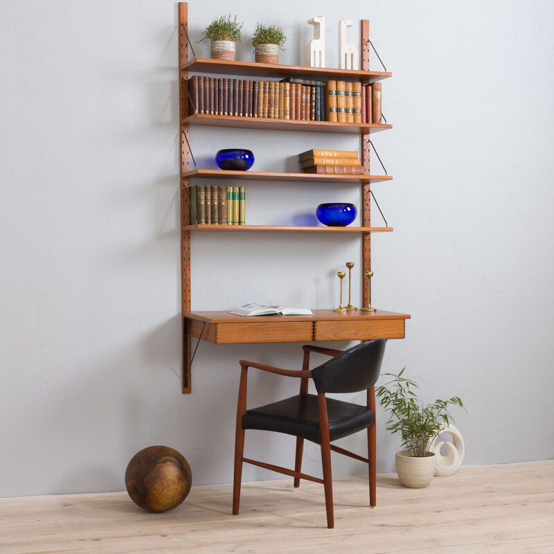 Danish vintage teak wall unit with a desk and 2 drawers, 1960s