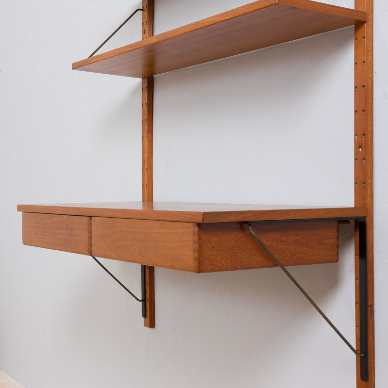Danish vintage teak wall unit with a desk and 2 drawers, 1960s