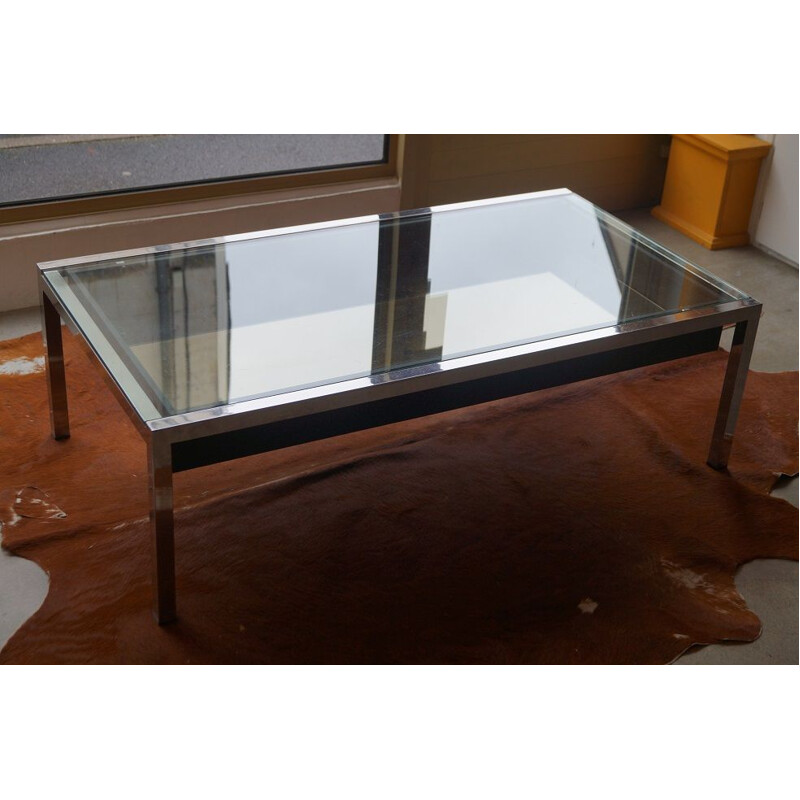 Table basse vintage en verre et métal, 1970