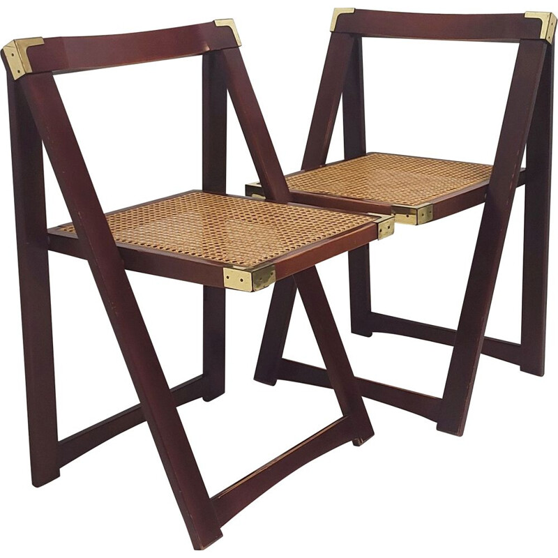 Paire de chaises vintage pliantes en bois de hêtre, Espagne 1970