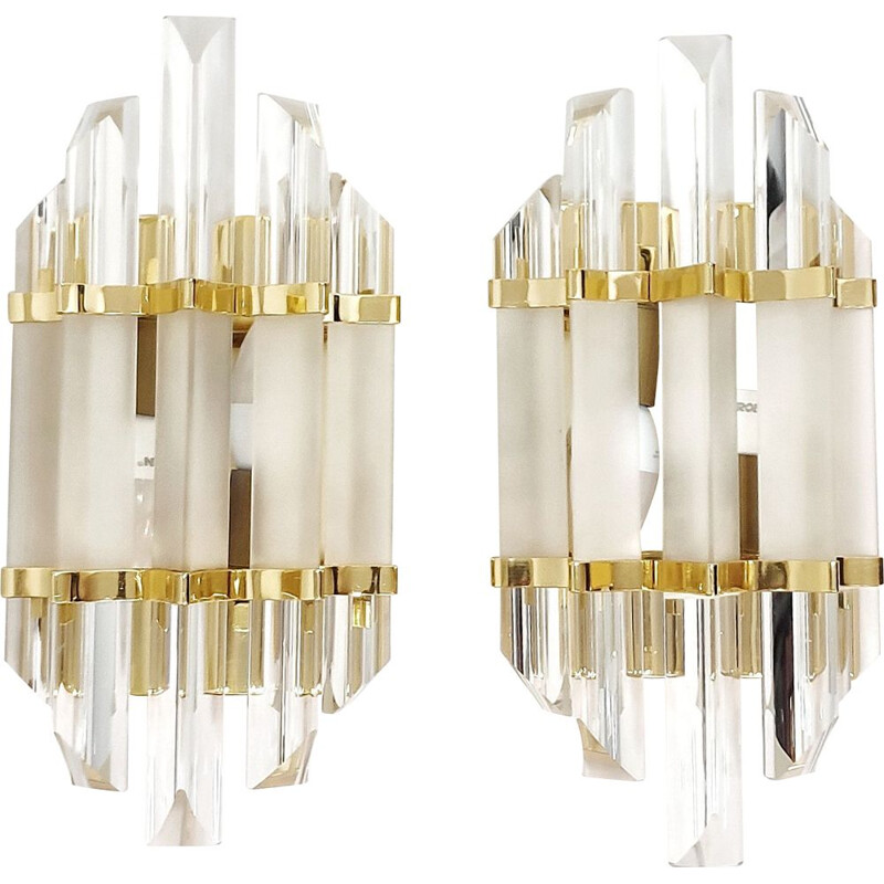 Pair of vintage crystal wall lamps by Venini, Italy 1980s