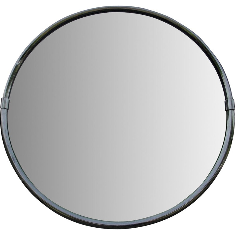 Round vintage mirror in nickel frame, Italy 1960s