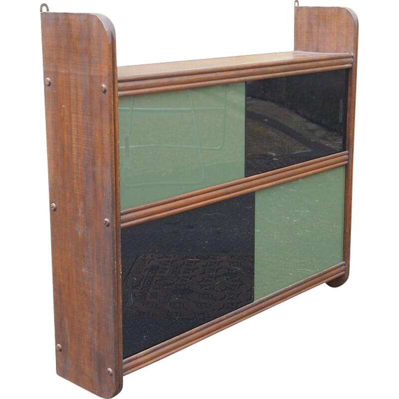 Vintage wood and glass wall cabinet, 1950