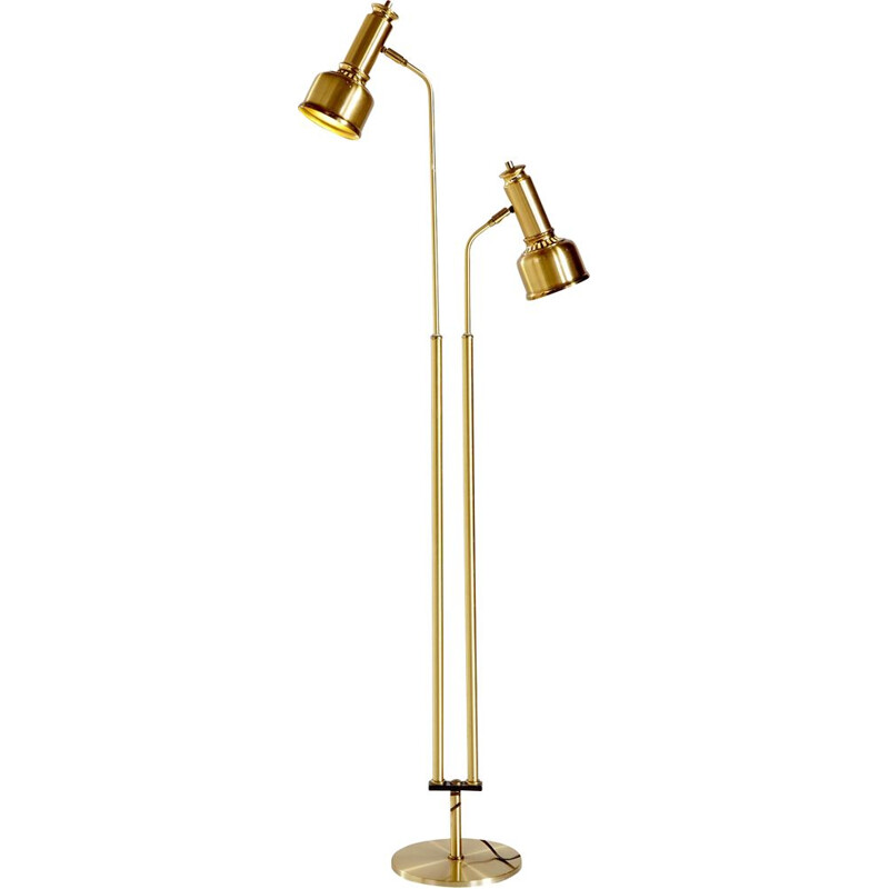 Brass Danish vintage floor lamp with two adjustable shades, 1970s