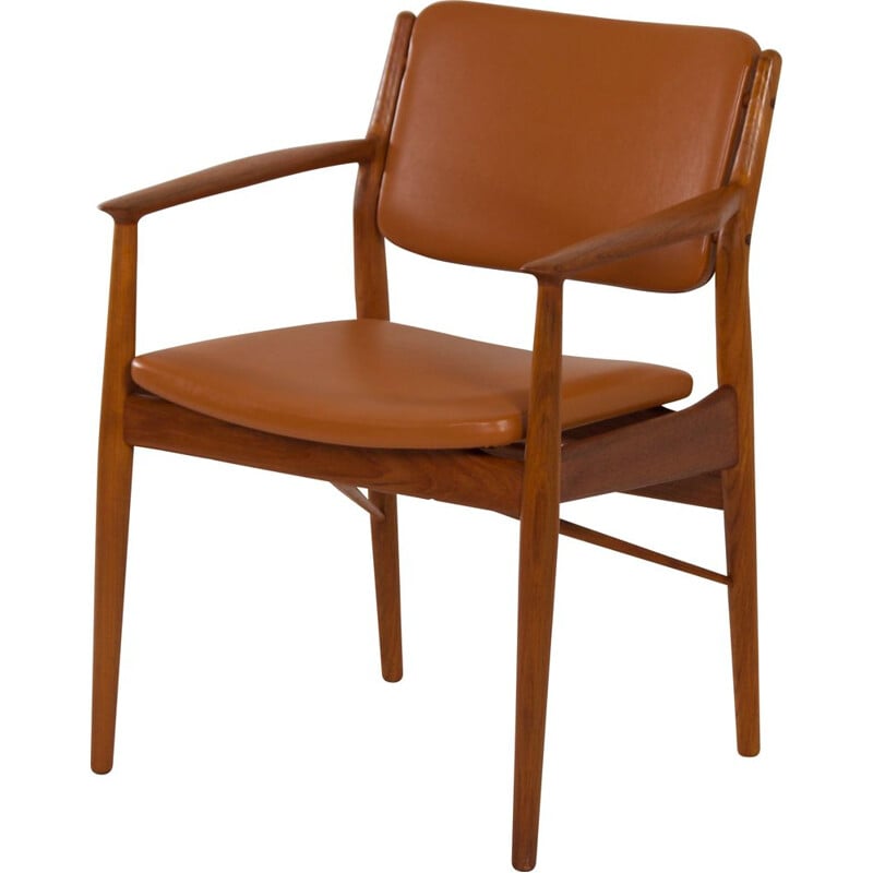 fauteuil vintage danois en cuir brun par Arne Vodder pour Sibast, 1960