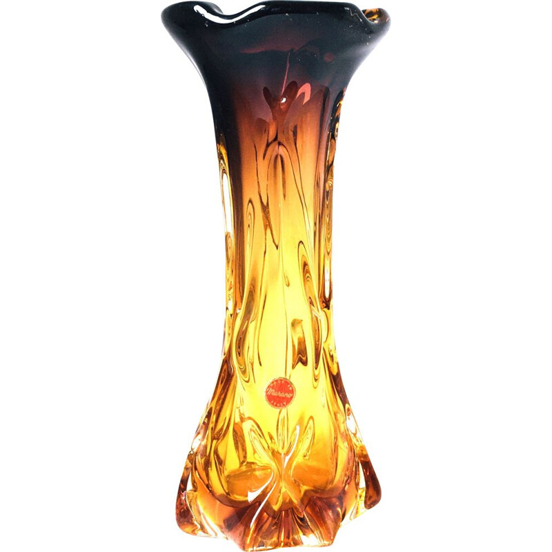 Labeled vintage vase in Murano glass, Italy 1970