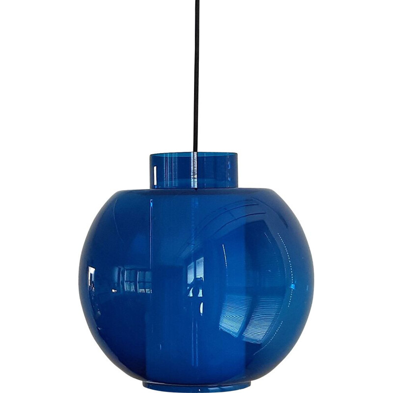 Vintage blue and opaline glass pendant lamp, 1960s